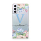 Personalised Pink Blue Flowers Samsung S21 Plus Case