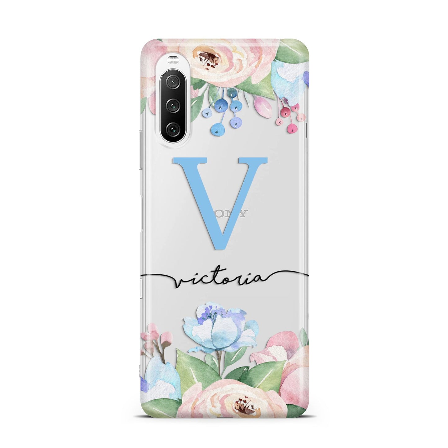 Personalised Pink Blue Flowers Sony Xperia 10 III Case