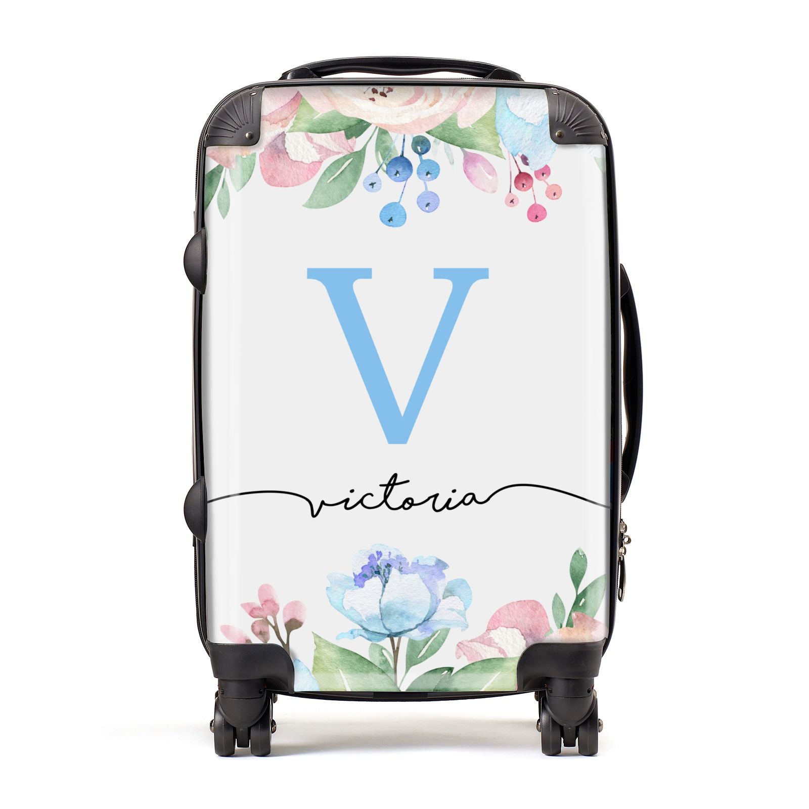 Personalised Pink Blue Flowers Suitcase