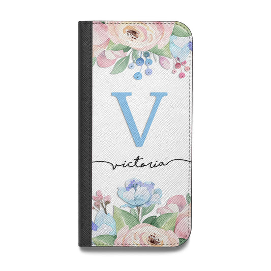 Personalised Pink Blue Flowers Vegan Leather Flip Samsung Case