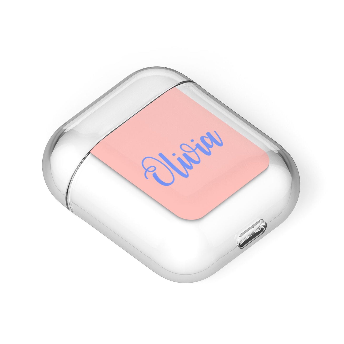 Personalised Pink Blue Name AirPods Case Laid Flat