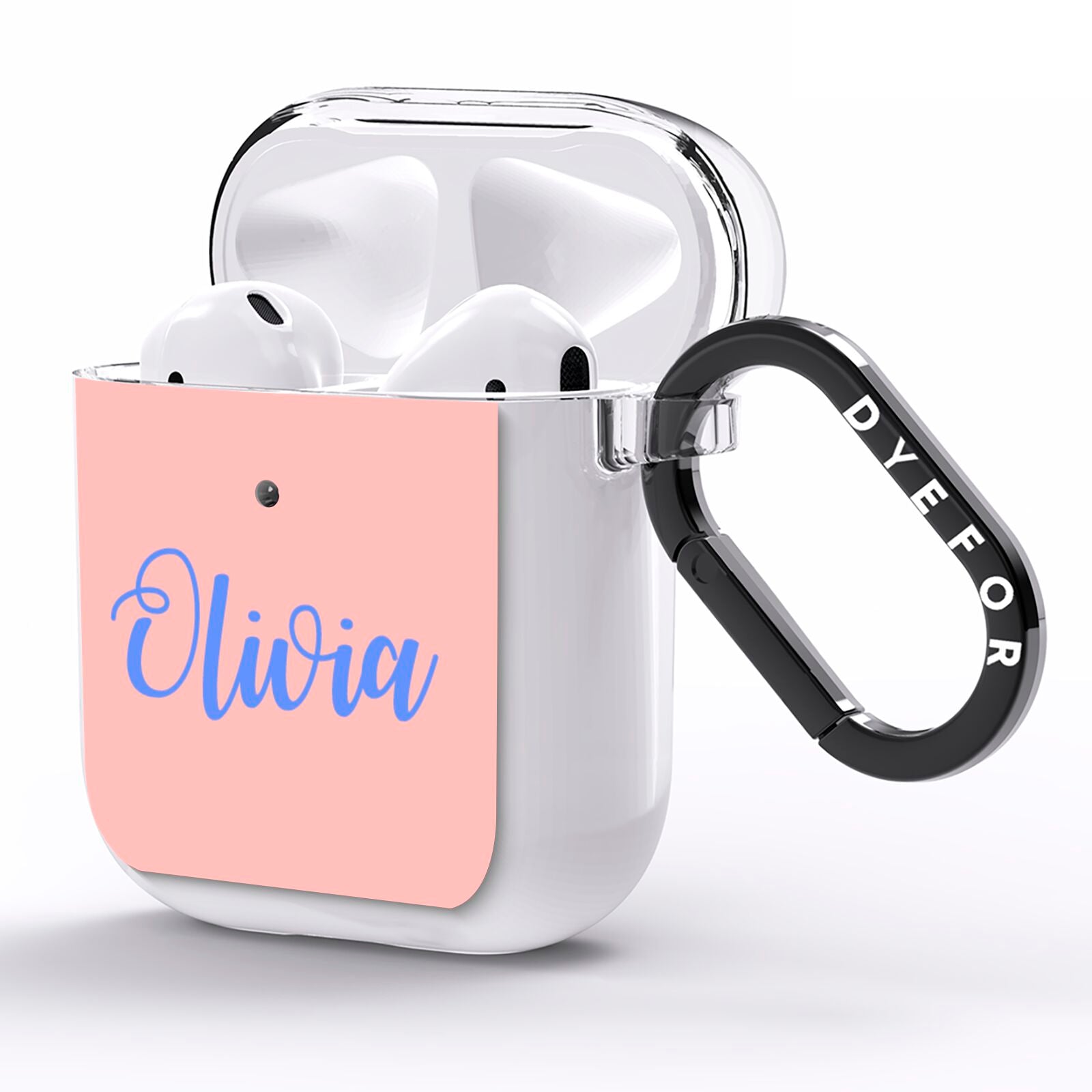 Personalised Pink Blue Name AirPods Clear Case Side Image