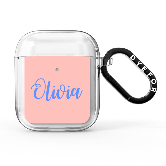 Personalised Pink Blue Name AirPods Clear Case