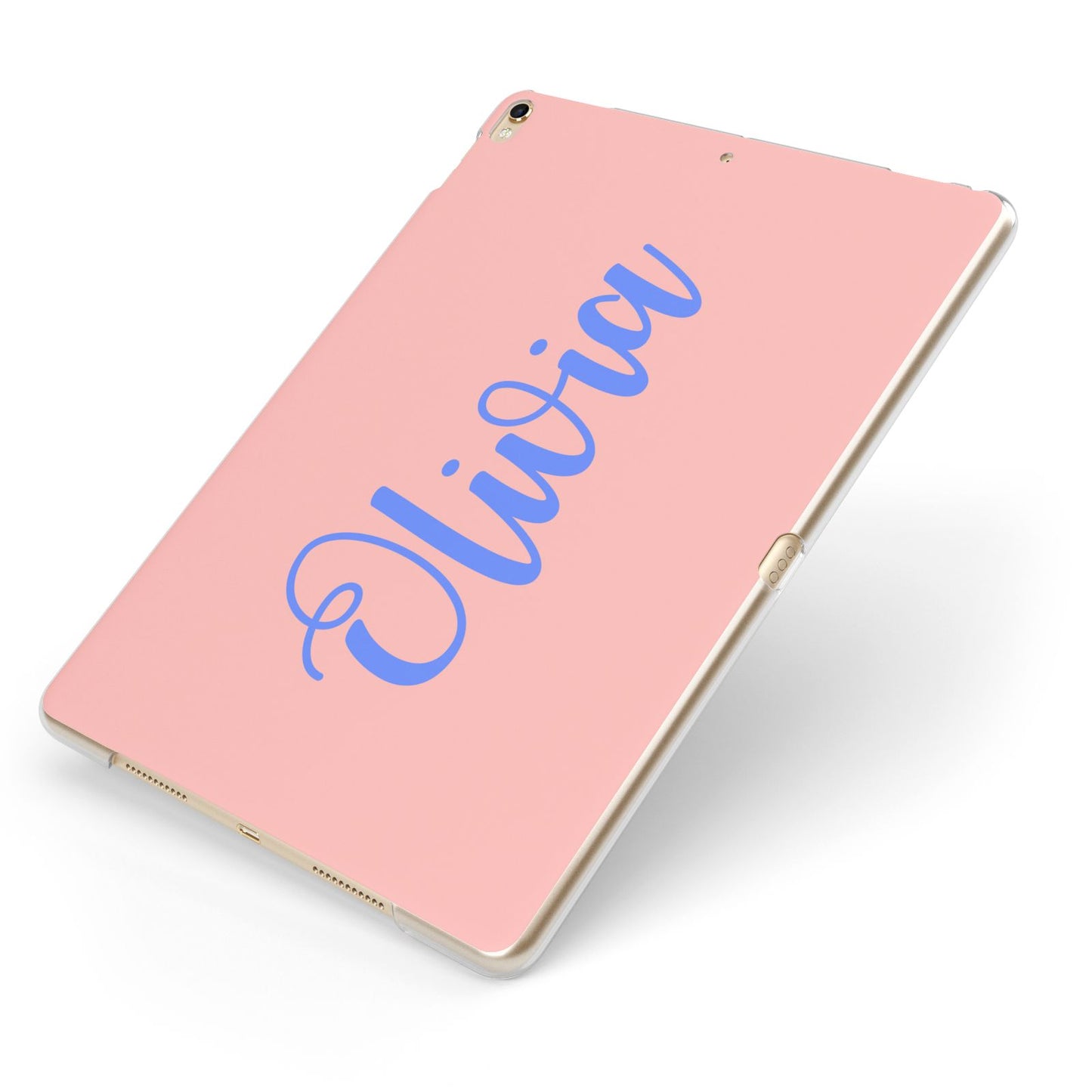 Personalised Pink Blue Name Apple iPad Case on Gold iPad Side View