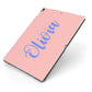 Personalised Pink Blue Name Apple iPad Case on Grey iPad Side View