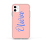 Personalised Pink Blue Name Apple iPhone 11 in White with Pink Impact Case