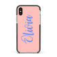 Personalised Pink Blue Name Apple iPhone Xs Impact Case Black Edge on Gold Phone