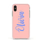 Personalised Pink Blue Name Apple iPhone Xs Impact Case Pink Edge on Gold Phone