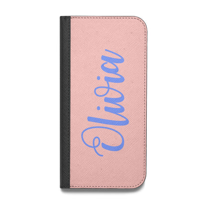 Personalised Pink Blue Name Vegan Leather Flip Samsung Case