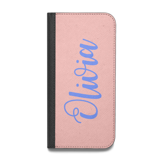 Personalised Pink Blue Name Vegan Leather Flip Samsung Case