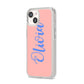Personalised Pink Blue Name iPhone 14 Clear Tough Case Starlight Angled Image