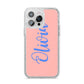 Personalised Pink Blue Name iPhone 14 Pro Max Glitter Tough Case Silver