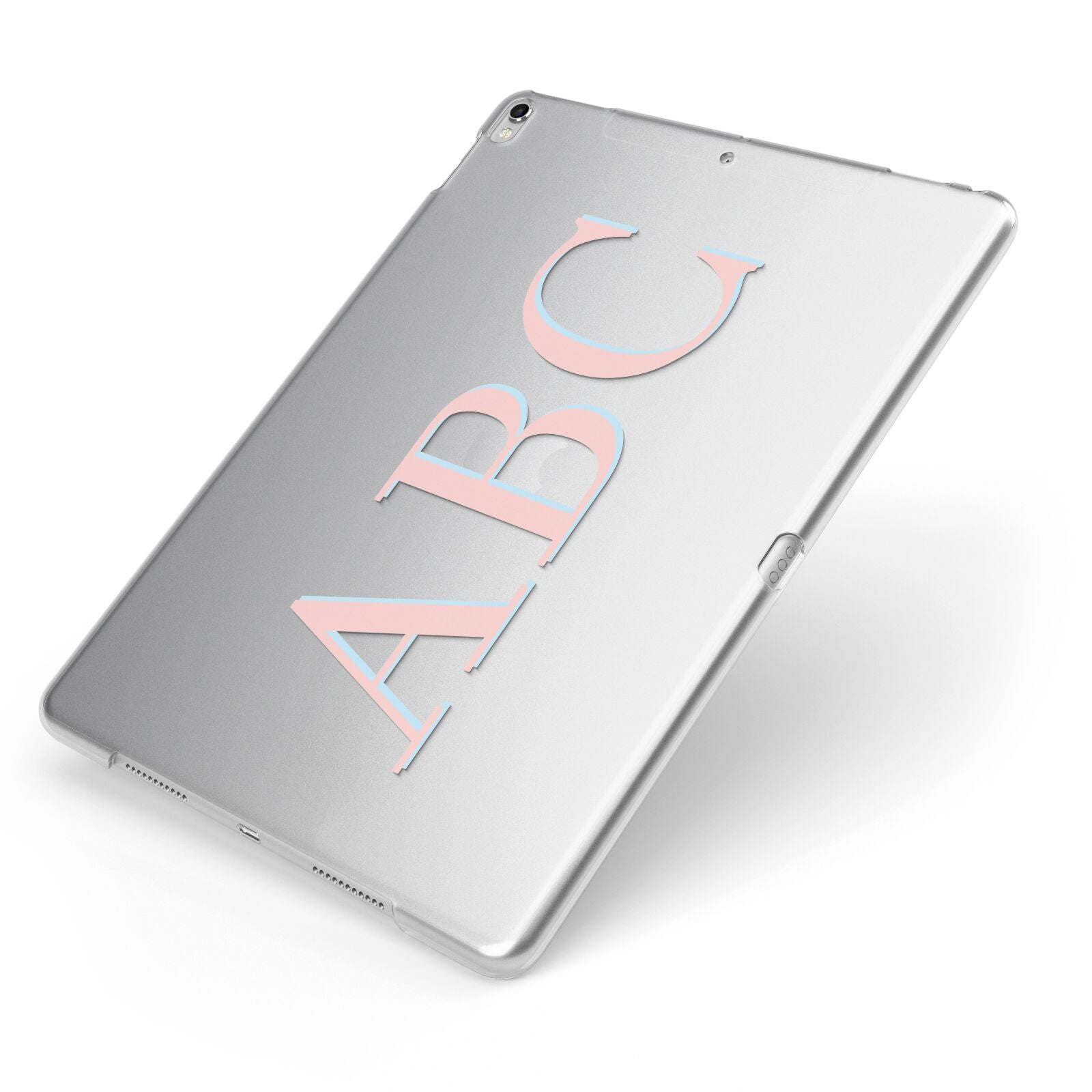 Personalised Pink Blue Side Initials Clear Apple iPad Case on Silver iPad Side View