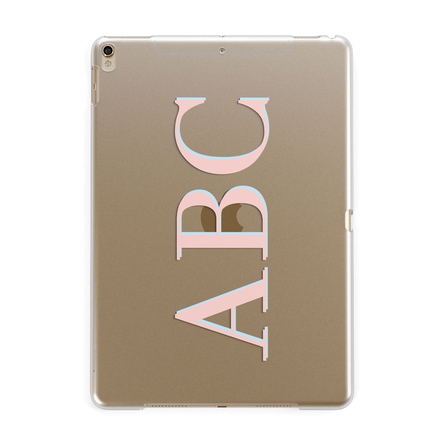 Personalised Pink Blue Side Initials Clear Apple iPad Gold Case