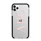 Personalised Pink Blue Side Initials Clear Apple iPhone 11 Pro Max in Silver with Black Impact Case