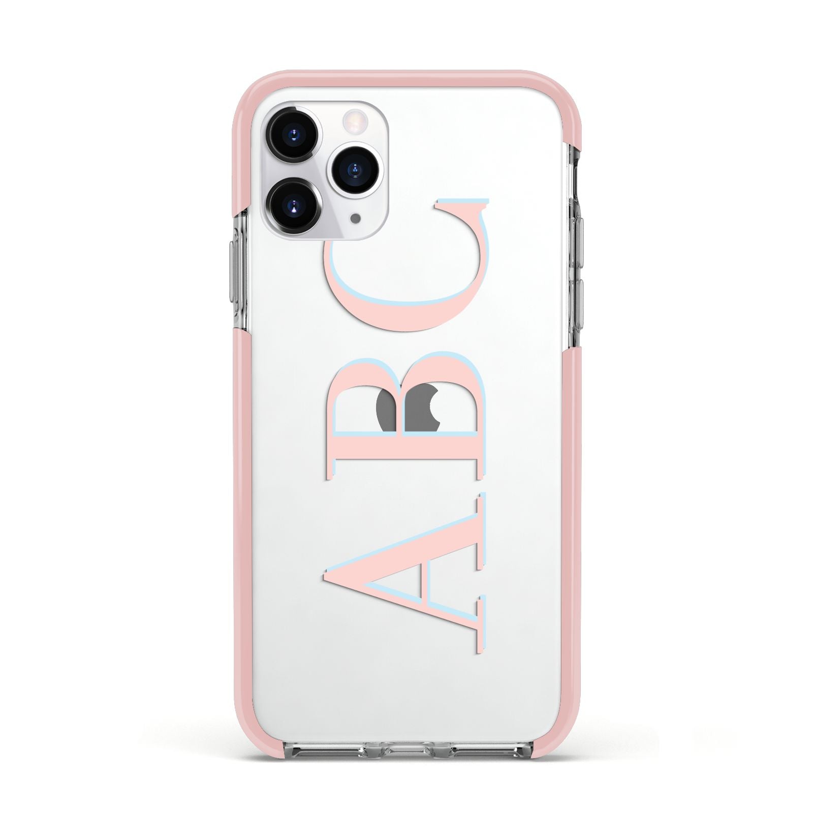 Personalised Pink Blue Side Initials Clear Apple iPhone 11 Pro in Silver with Pink Impact Case