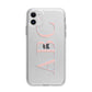 Personalised Pink Blue Side Initials Clear Apple iPhone 11 in White with Bumper Case