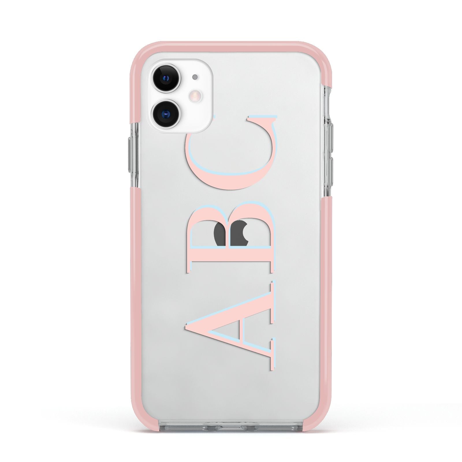 Personalised Pink Blue Side Initials Clear Apple iPhone 11 in White with Pink Impact Case