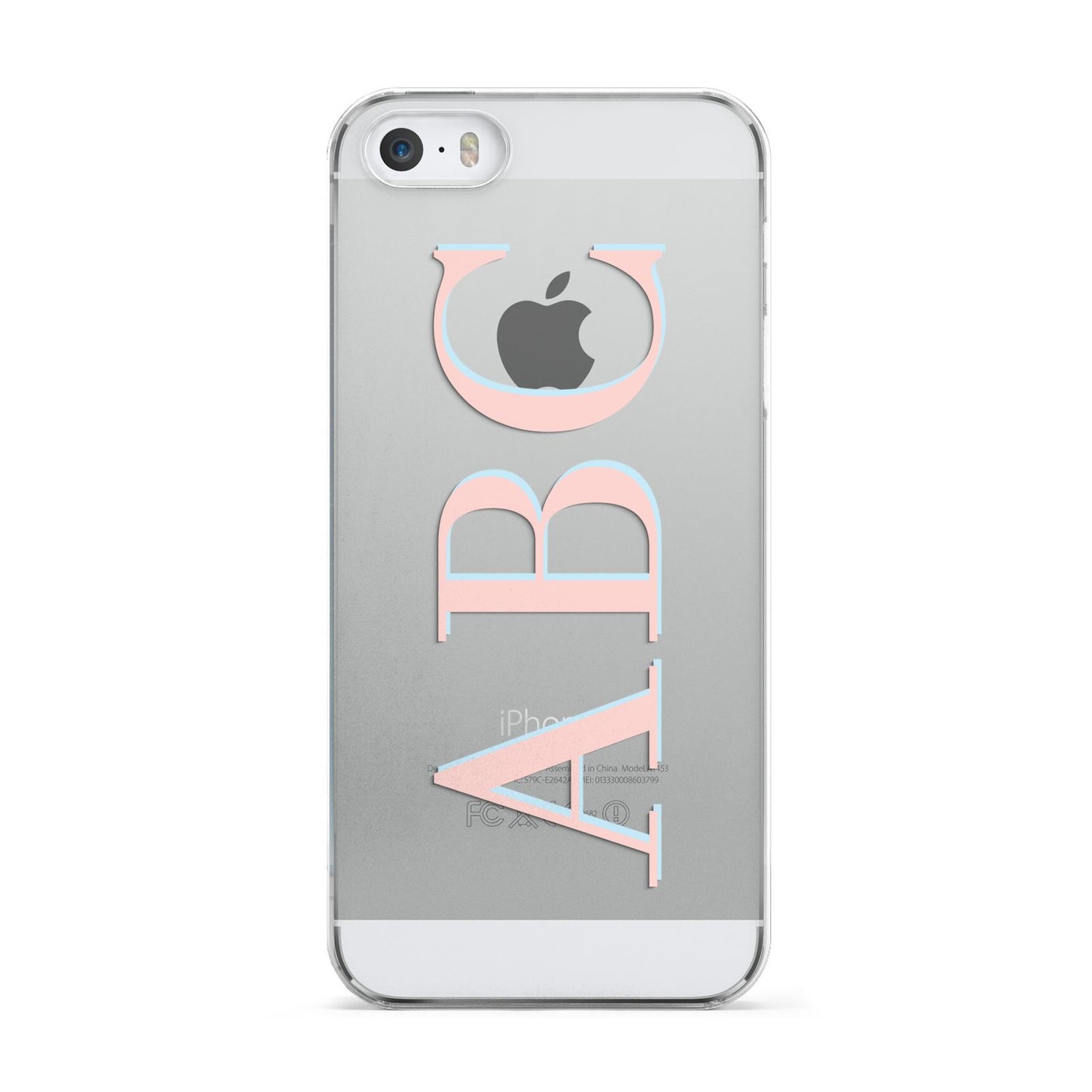 Personalised Pink Blue Side Initials Clear Apple iPhone 5 Case