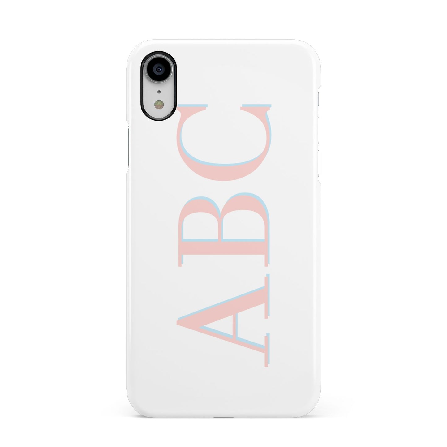 Personalised Pink Blue Side Initials Clear Apple iPhone XR White 3D Snap Case