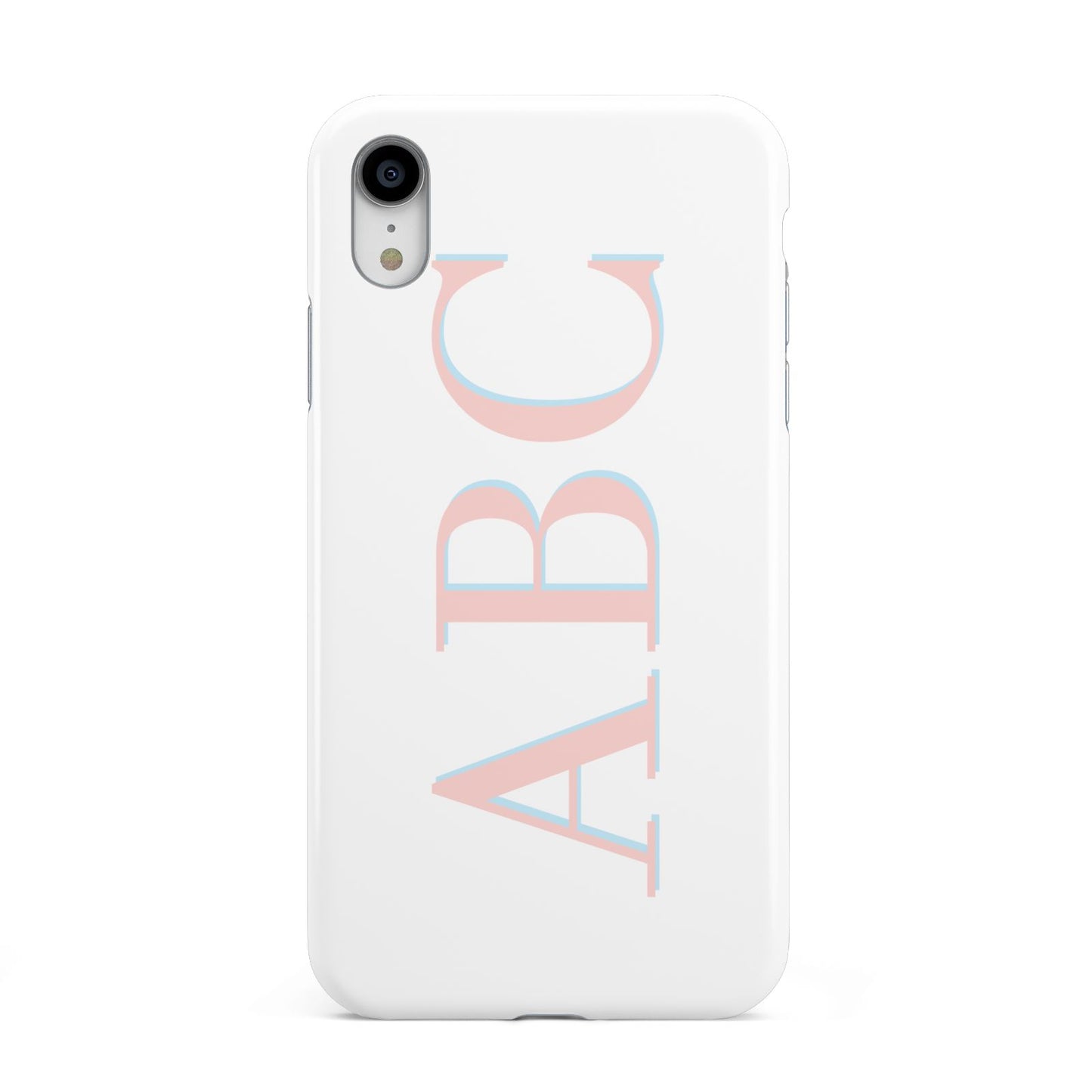 Personalised Pink Blue Side Initials Clear Apple iPhone XR White 3D Tough Case