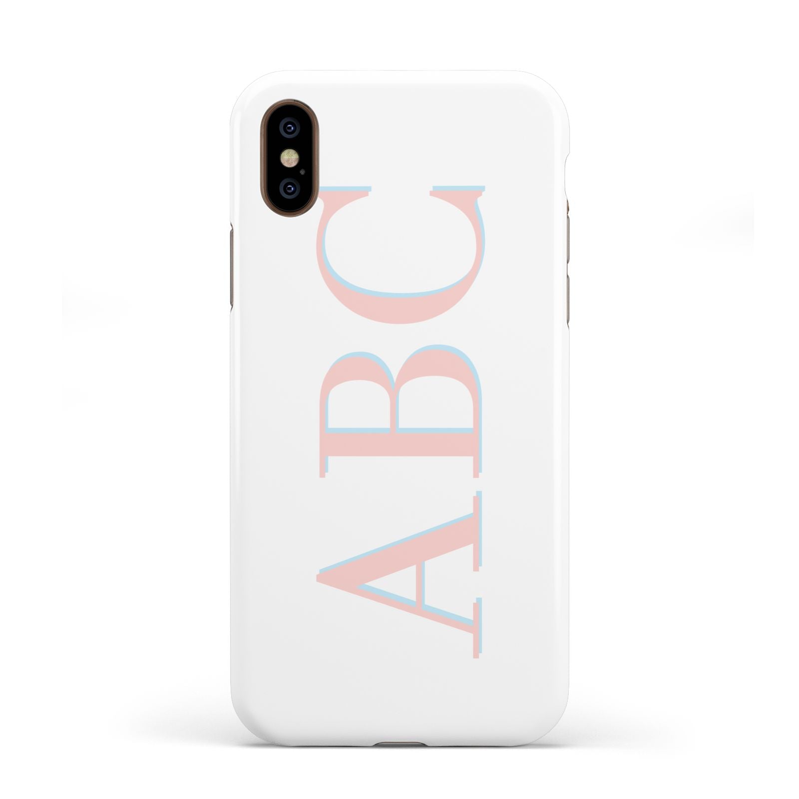 Personalised Pink Blue Side Initials Clear Apple iPhone XS 3D Tough