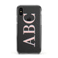 Personalised Pink Blue Side Initials Clear Apple iPhone Xs Impact Case Black Edge on Black Phone