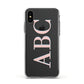 Personalised Pink Blue Side Initials Clear Apple iPhone Xs Impact Case White Edge on Black Phone