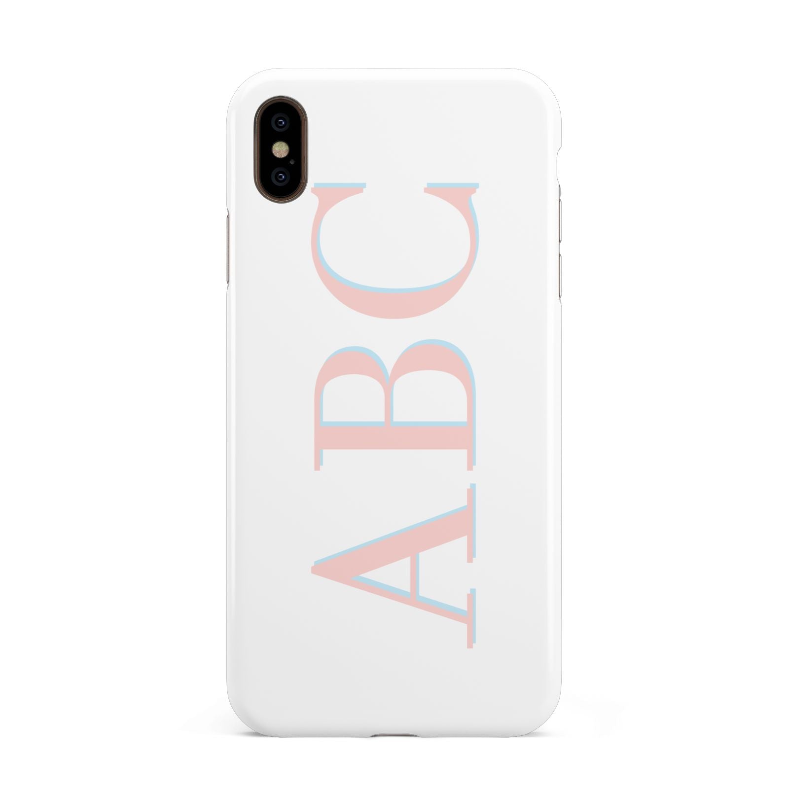 Personalised Pink Blue Side Initials Clear Apple iPhone Xs Max 3D Tough Case