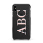 Personalised Pink Blue Side Initials Clear Apple iPhone Xs Max Impact Case Black Edge on Black Phone