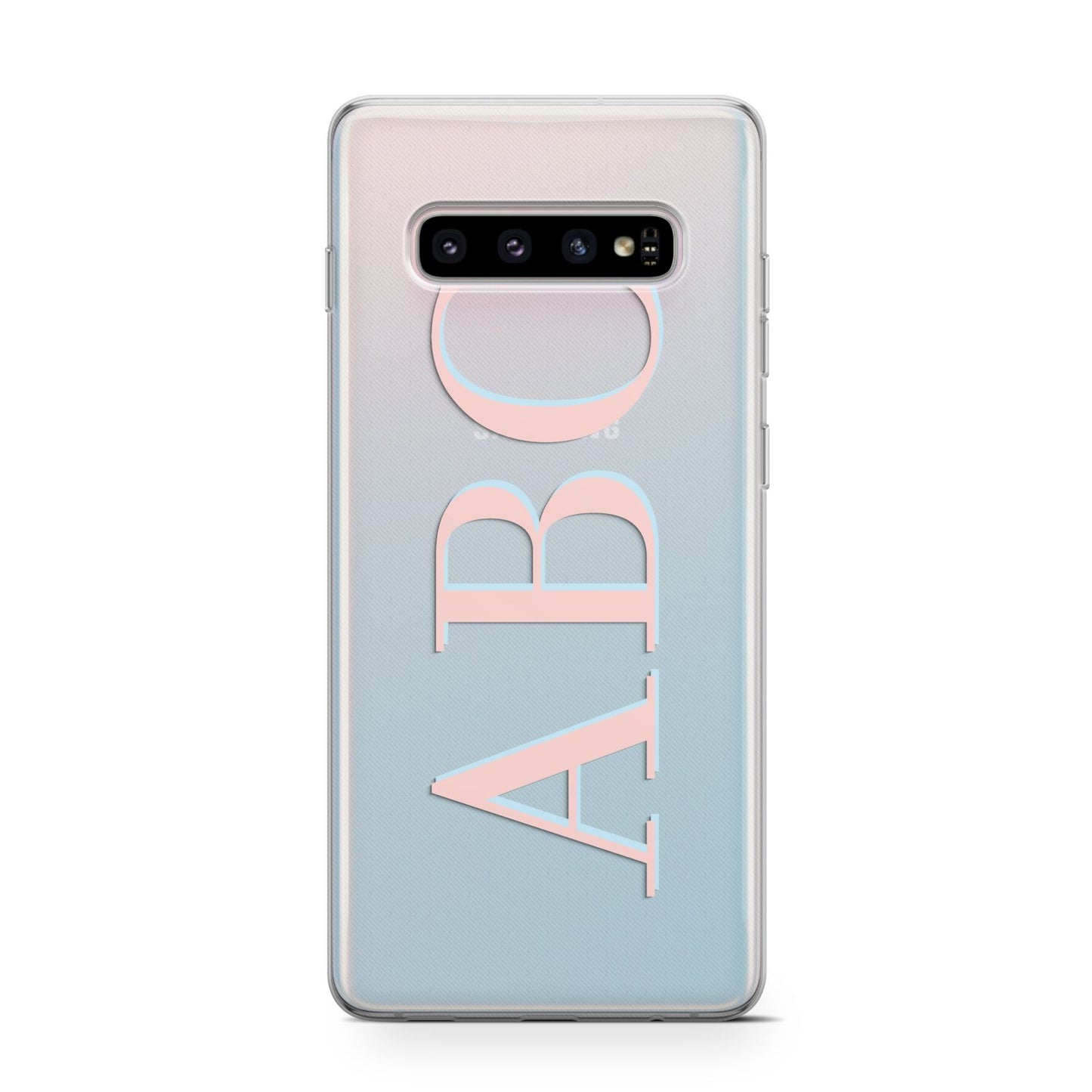 Personalised Pink Blue Side Initials Clear Samsung Galaxy S10 Case
