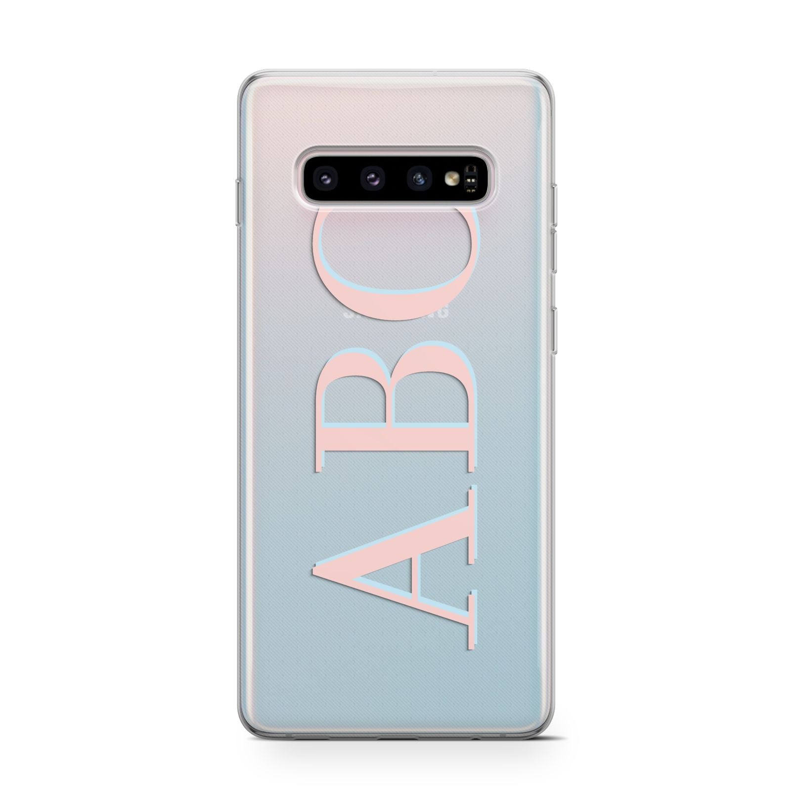 Personalised Pink Blue Side Initials Clear Samsung Galaxy S10 Case