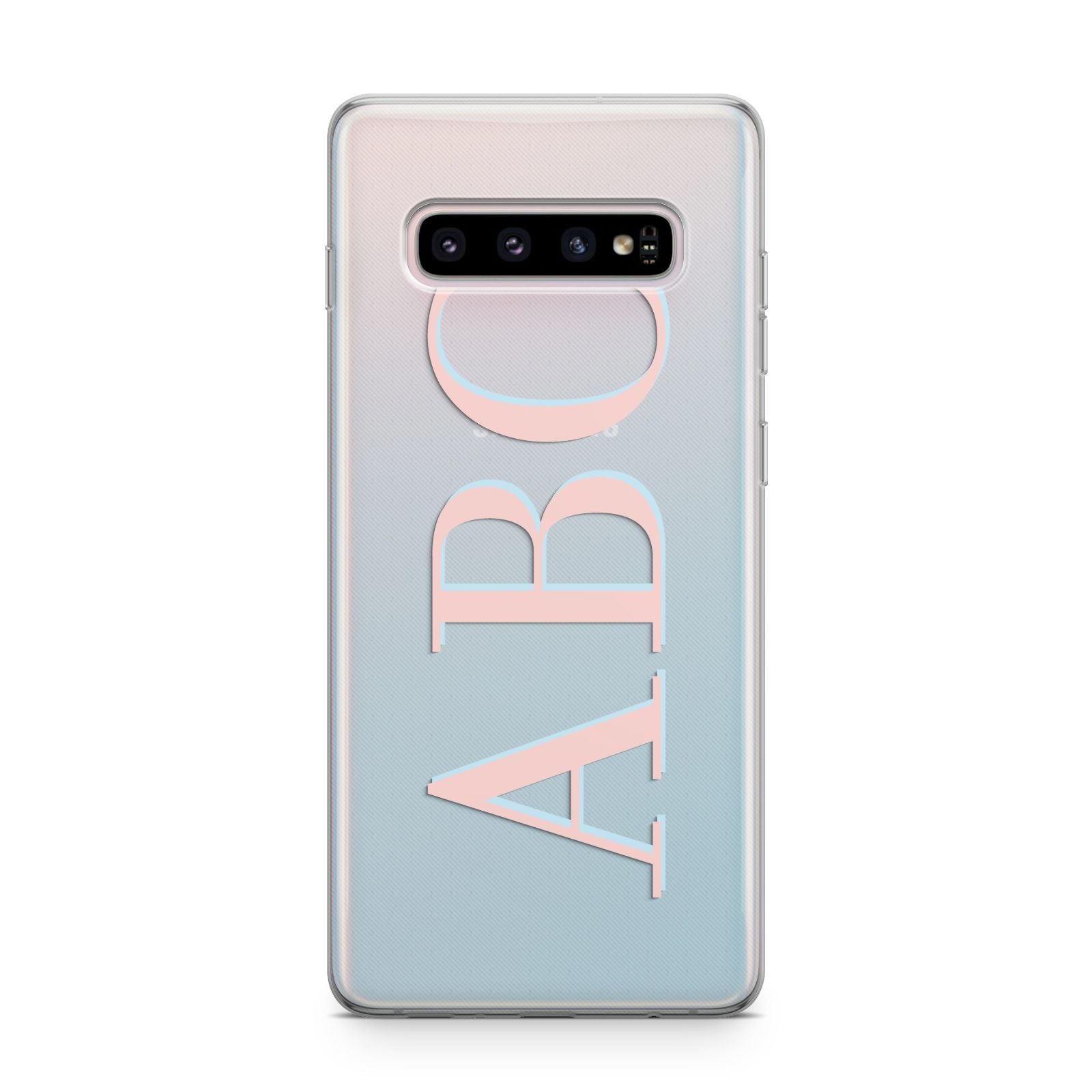 Personalised Pink Blue Side Initials Clear Samsung Galaxy S10 Plus Case
