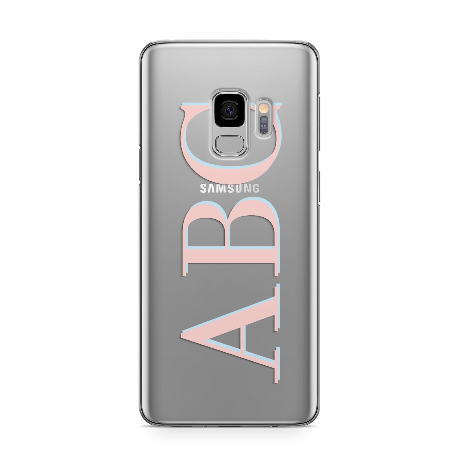 Personalised Pink Blue Side Initials Clear Samsung Galaxy S9 Case