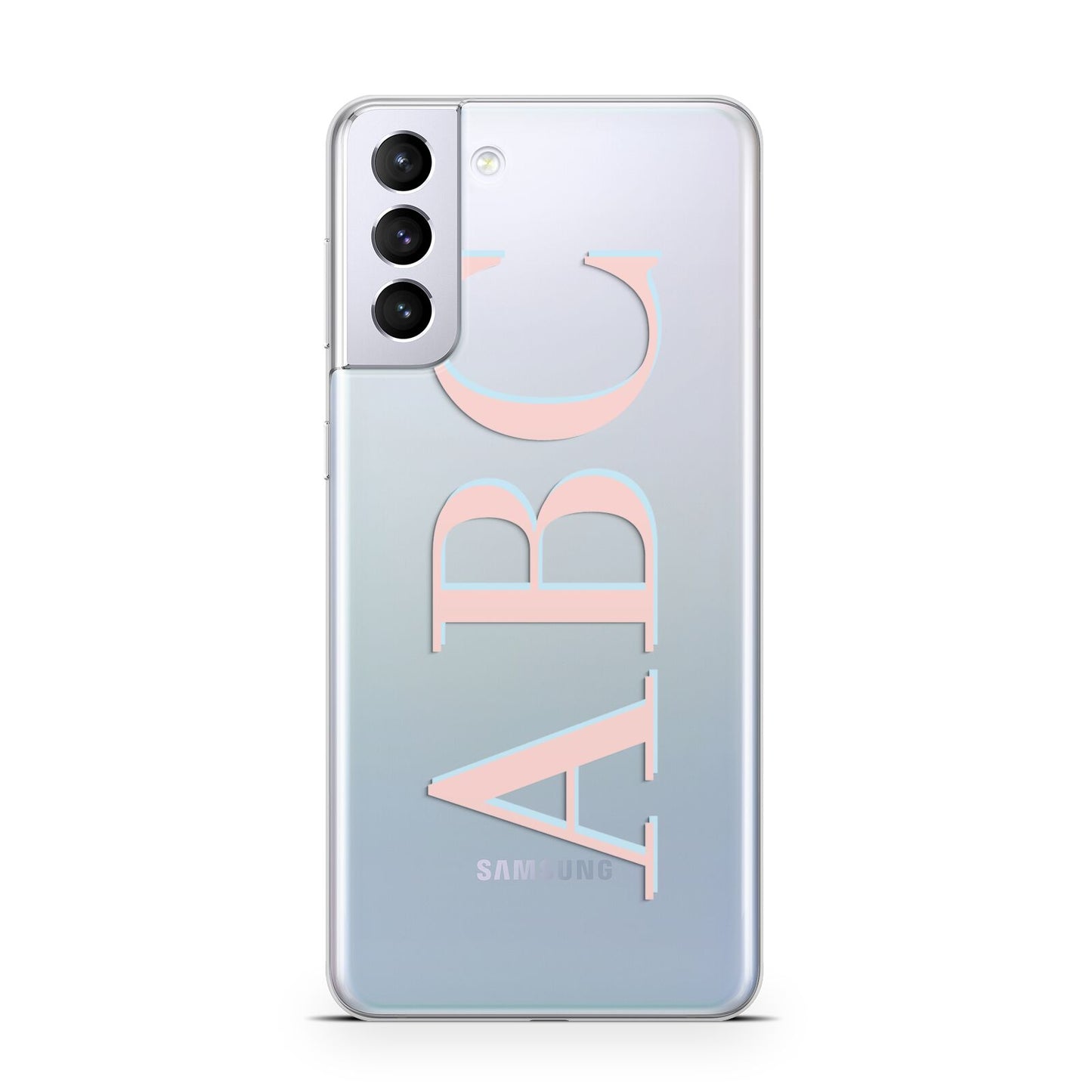 Personalised Pink Blue Side Initials Clear Samsung S21 Plus Phone Case