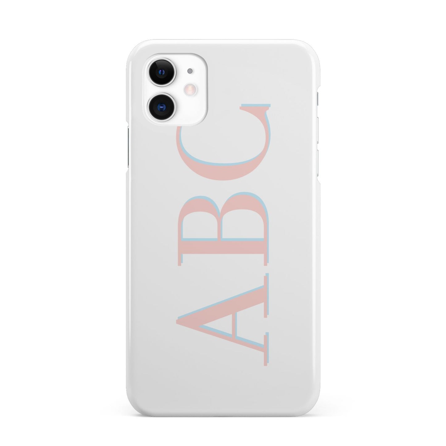 Personalised Pink Blue Side Initials Clear iPhone 11 3D Snap Case