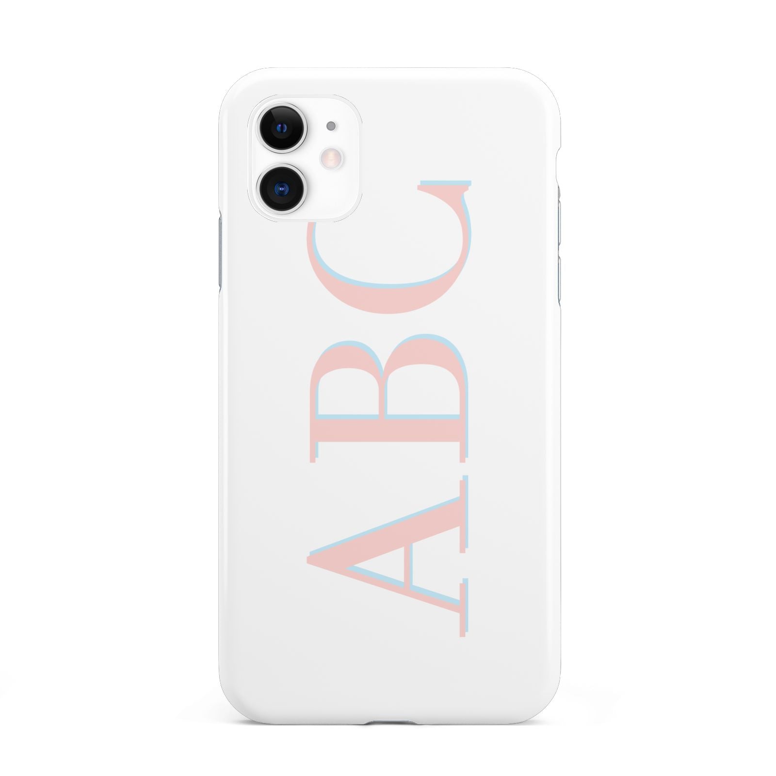 Personalised Pink Blue Side Initials Clear iPhone 11 3D Tough Case