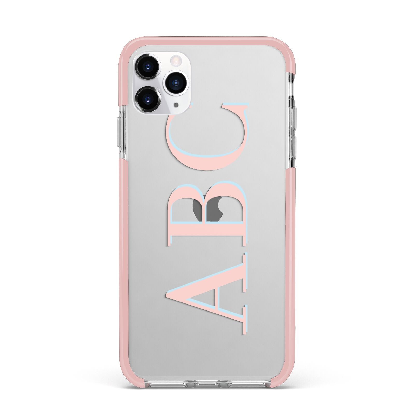 Personalised Pink Blue Side Initials Clear iPhone 11 Pro Max Impact Pink Edge Case