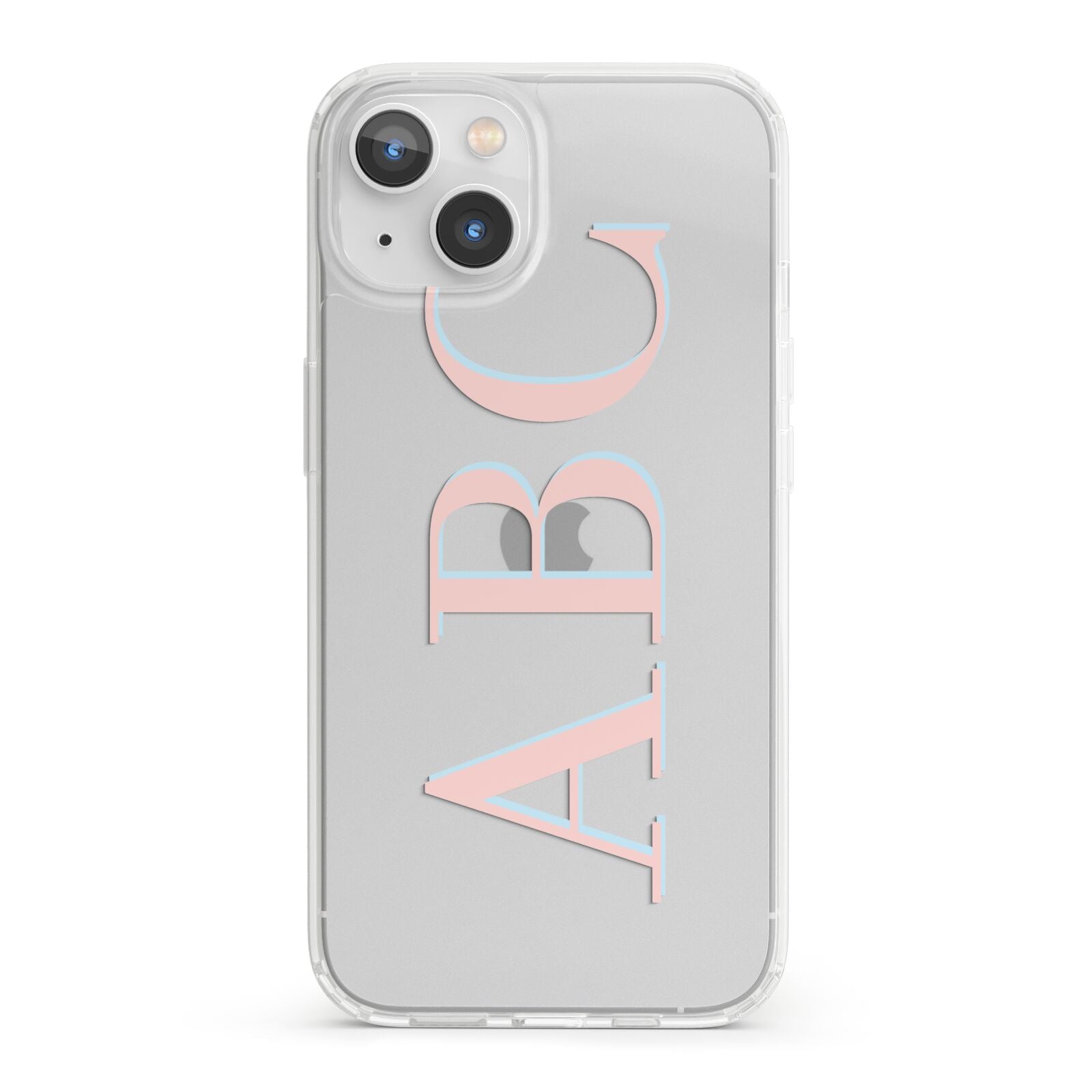 Personalised Pink Blue Side Initials Clear iPhone 13 Clear Bumper Case