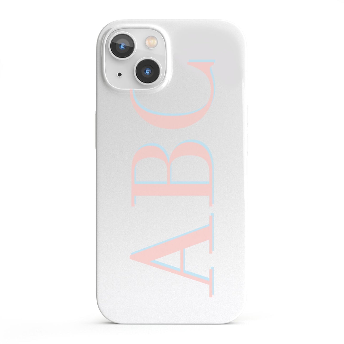 Personalised Pink Blue Side Initials Clear iPhone 13 Full Wrap 3D Snap Case