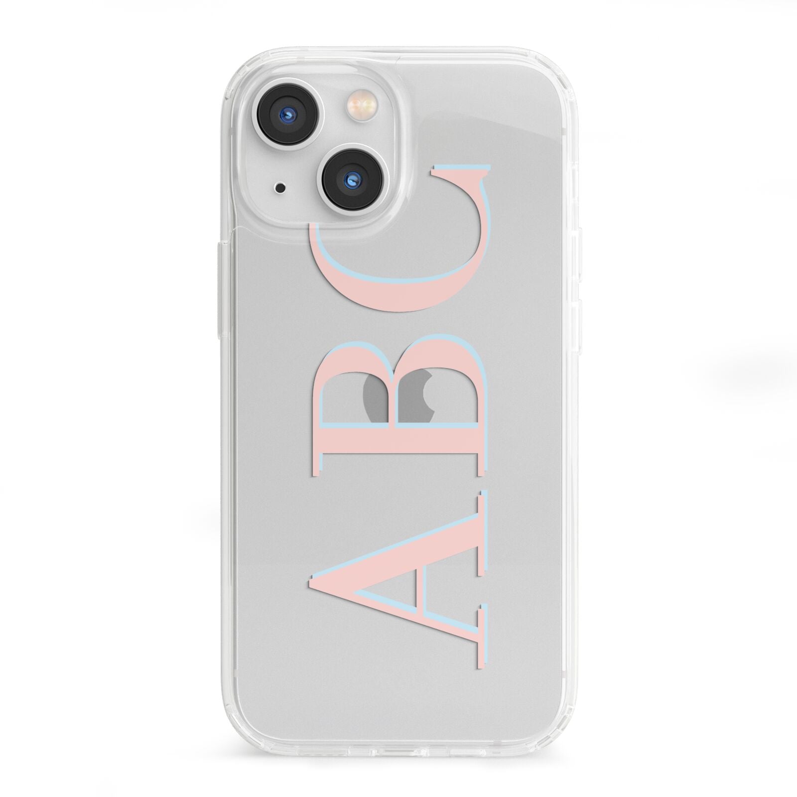 Personalised Pink Blue Side Initials Clear iPhone 13 Mini Clear Bumper Case