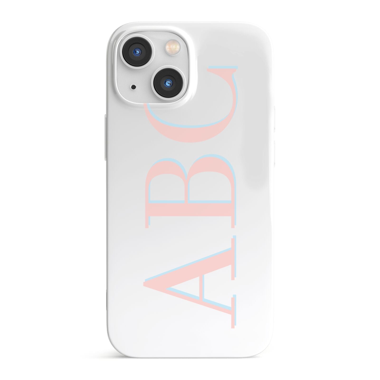 Personalised Pink Blue Side Initials Clear iPhone 13 Mini Full Wrap 3D Snap Case