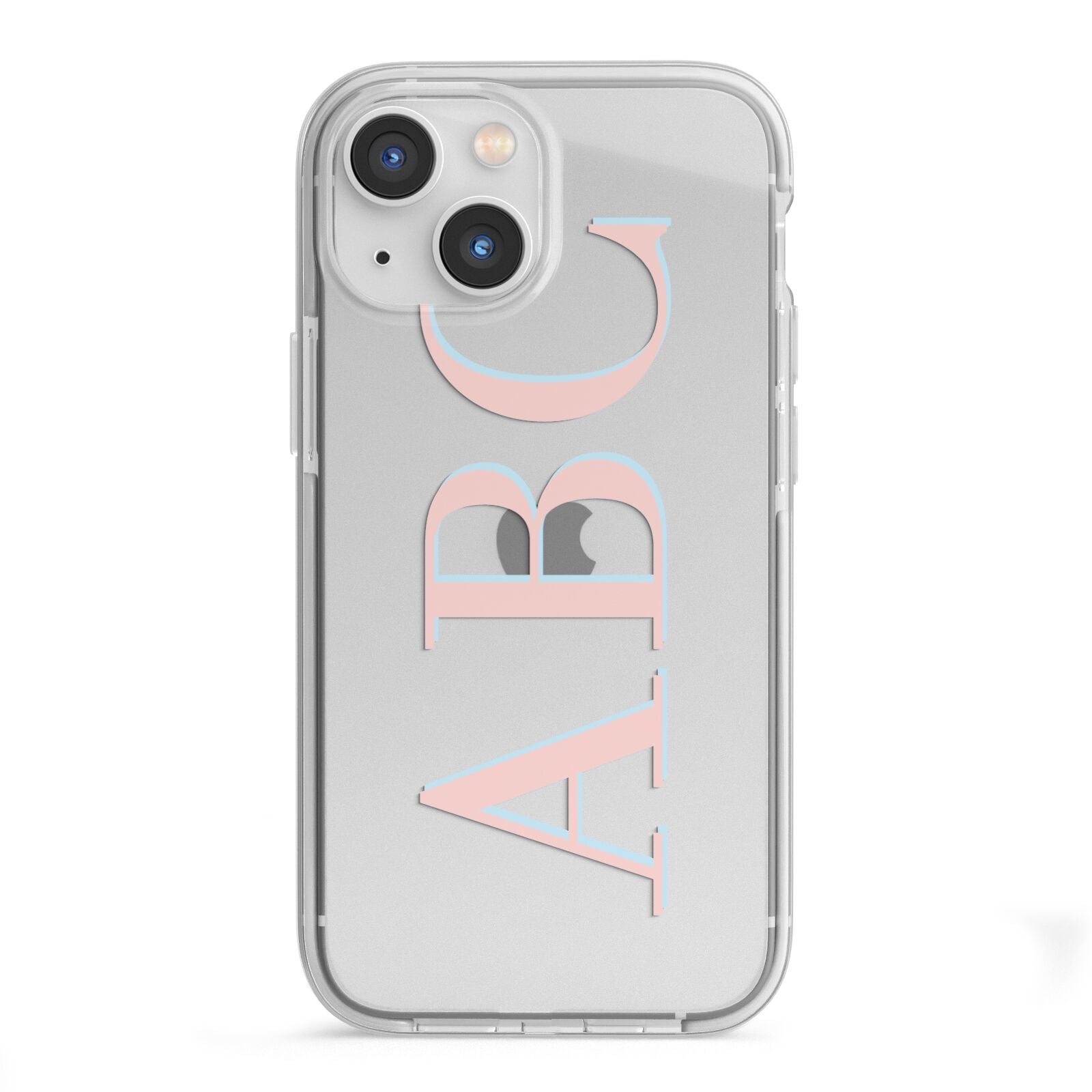 Personalised Pink Blue Side Initials Clear iPhone 13 Mini TPU Impact Case with White Edges