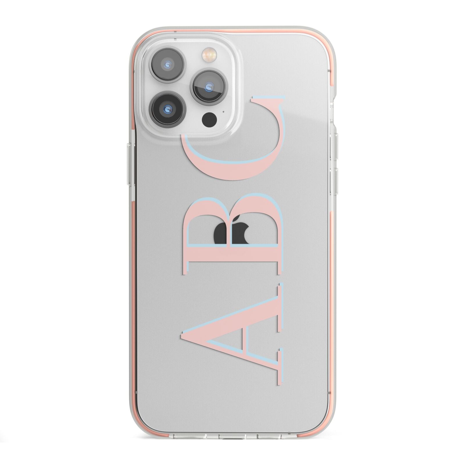 Personalised Pink Blue Side Initials Clear iPhone 13 Pro Max TPU Impact Case with Pink Edges