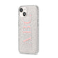 Personalised Pink Blue Side Initials Clear iPhone 14 Glitter Tough Case Starlight Angled Image