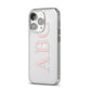 Personalised Pink Blue Side Initials Clear iPhone 14 Pro Clear Tough Case Silver Angled Image