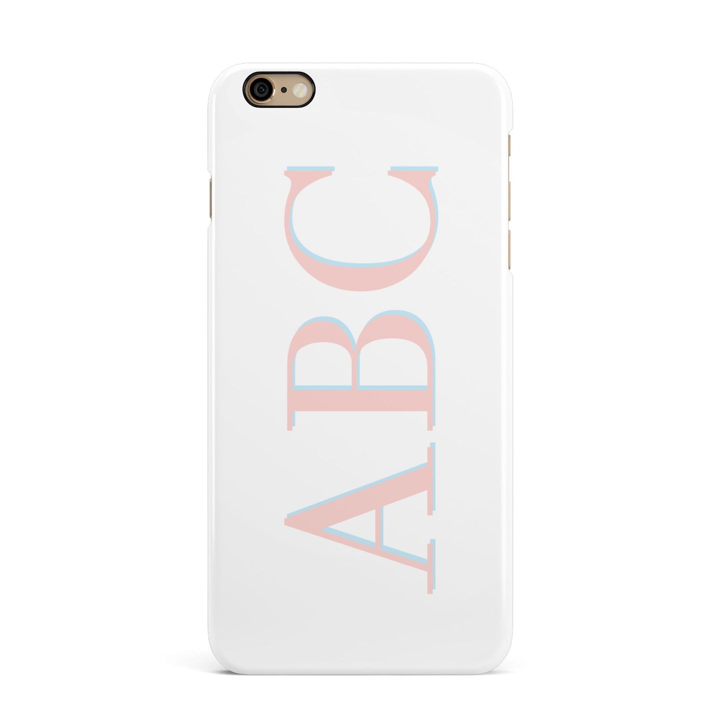 Personalised Pink Blue Side Initials Clear iPhone 6 Plus 3D Snap Case on Gold Phone