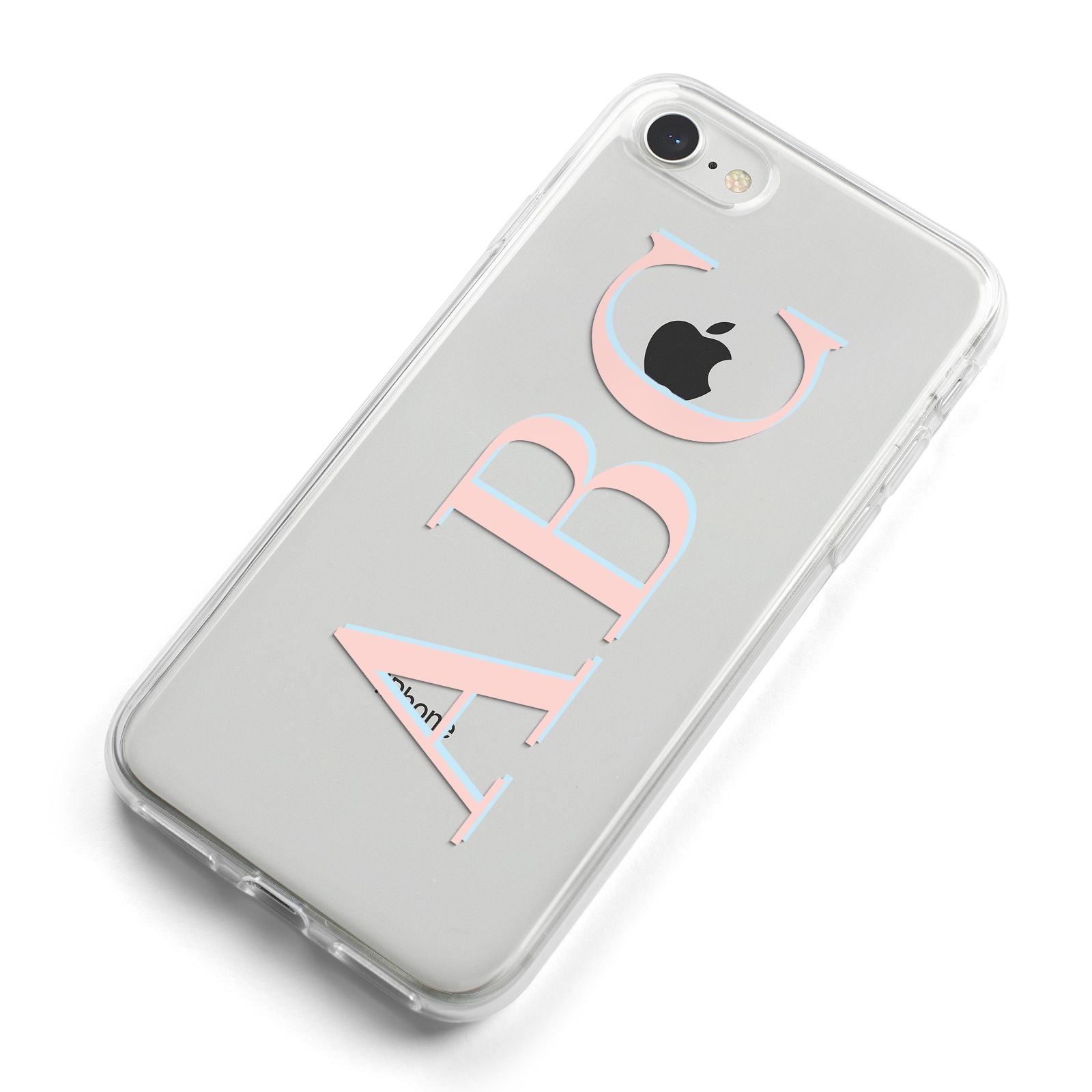 Personalised Pink Blue Side Initials Clear iPhone 8 Bumper Case on Silver iPhone Alternative Image
