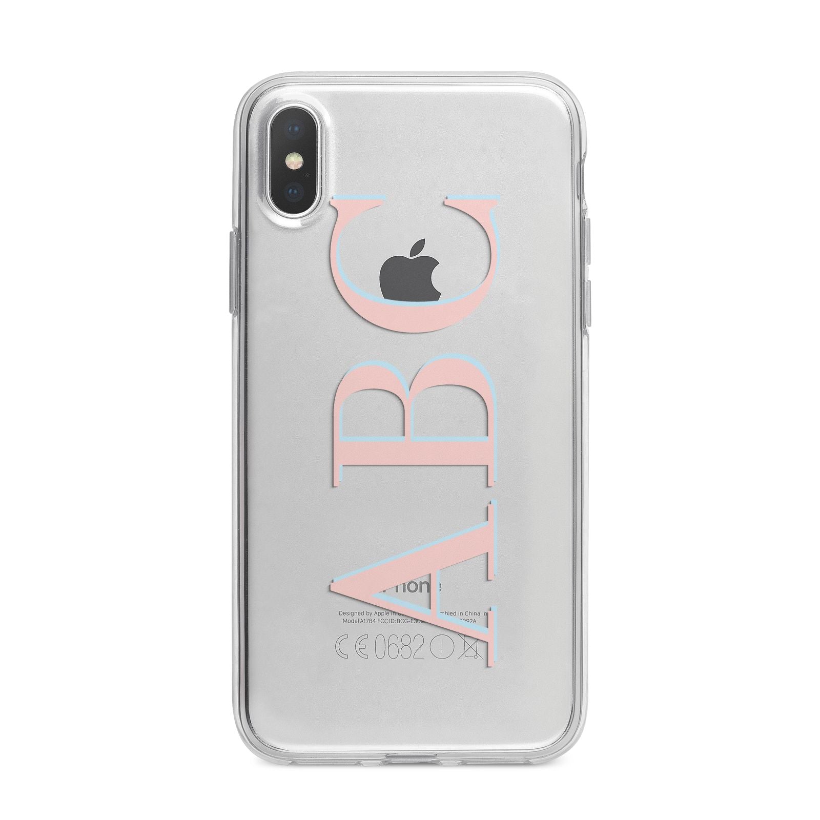 Personalised Pink Blue Side Initials Clear iPhone X Bumper Case on Silver iPhone Alternative Image 1