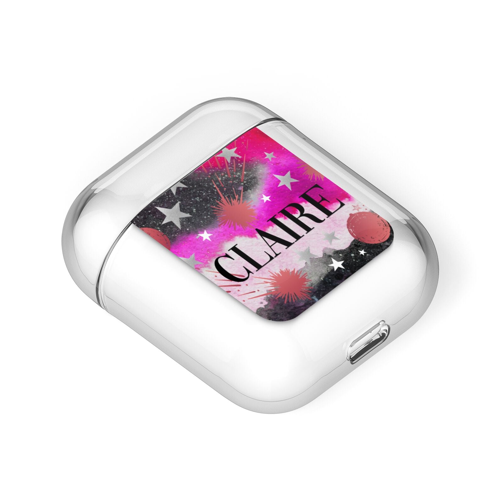Personalised Pink Celestial AirPods Case Laid Flat